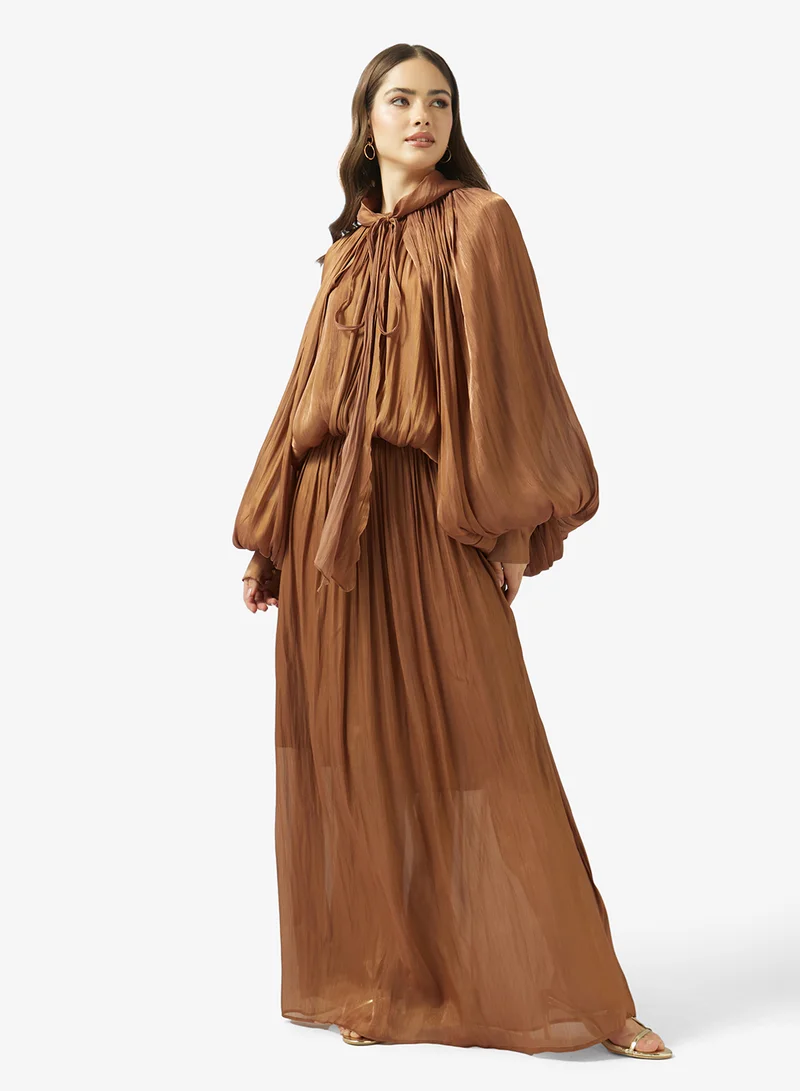 Ginger Boutique Mockneck Gather Detail A Line Evening Dress